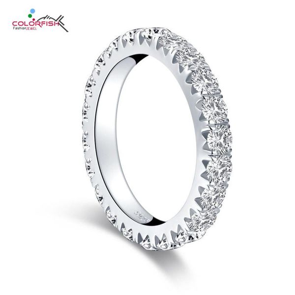 Cluster-Ringe COLORFISH 925 Sterling Silber 3 mm Rundschliff Voll-Ewigkeitsring für Frauen SONA Simulierter Diamant-Verlobungs-Ehering-Band