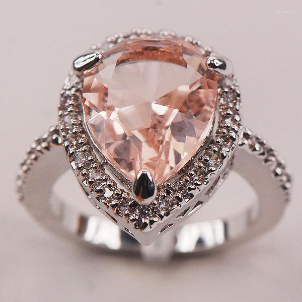 Cluster Rings Morganite Белый кристаллический циркон 925 Серебряный серебряный кольцо. Размер 6 7 8 9 10 F612 Мода