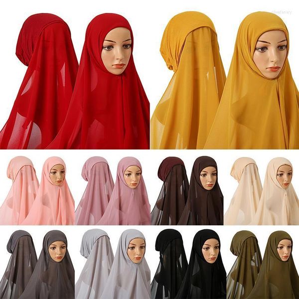 Mützen Beanie/Totenkopfkappen 2023 Frauen Einfarbig Jersey Hijabs Hochwertiger langer Chiffon-Schal Kopftuch Unterschalkappe mit elastischem Stil