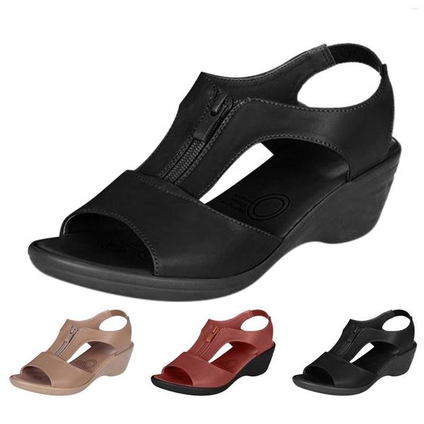 Sandalen mit Riemen für Damen, Zehenring, Absatz, Rindsleder, gewebte Sohle, Plateau-Keil, Resort-Wedges mit dicken Sohlen