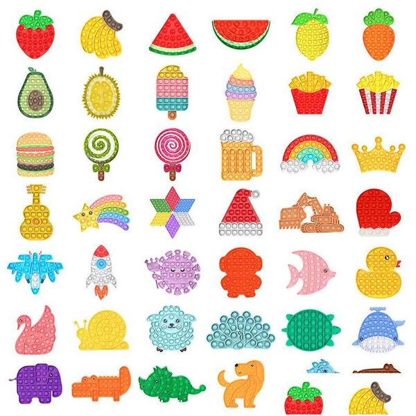 Toy descompressivo 20 projeta brinquedos de inquieto com animais de frutas coloridos de sílica gel push bubble infantil anti estresse ki dhdoq