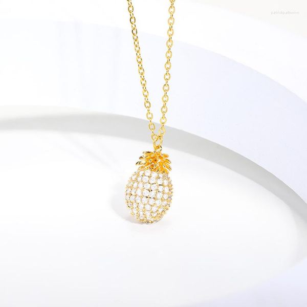 Anhänger Halsketten Nette Ananas Halskette Für Frauen Liebhaber Gold Farbe Kristall Früchte Engagement Schmuck Großhandel