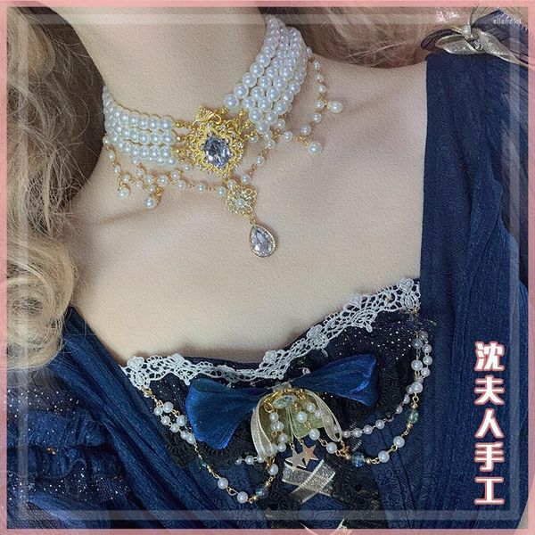 Collane con ciondolo Original Lolita Collana di perle multistrato Fiore Wedding Tea Party Gem Super Gorgeous All-MatchPendant Elle22