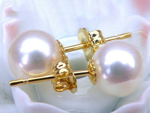 Brincos de garanhão grau Perfeito redondo perfeito Akoya Pearls Brincho 14k/20 Solid Goldstud Studstud