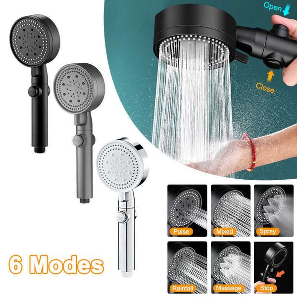 Cabeças de banho do banheiro Cabeça de alta pressão Cabeça 6 Configurações de spray Ajuste a economia de água de água com suporte de banheiro de suporte de mangueira J230303