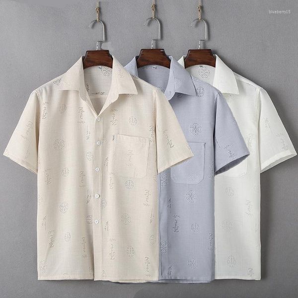 Camisetas para hombre, traje Tang de algodón y lino de mediana edad, camisa china de manga corta con solapa de verano para hombre, Camiseta Layman Lino