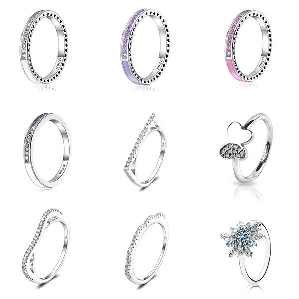 925 Silber Frauen Fit Pandora Ring Original Herz Krone Mode Ringe Lila Weiß Rosa Epoxy Diy Schmetterling Kristall Finger