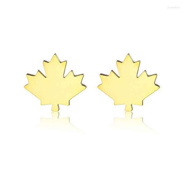 Brincos de garanhão de aço inoxidável simples e adorável inspirado no outono o ouro da bandeira canadense ouro