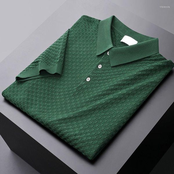 Erkekler Tişörtleri Lüks Üst düzey Waffle Jacquard Örme T-Shirt Erkek Yaz 2023 Moda Kısa Kollu Polo Gömlek Nefes Alabilir Kuru