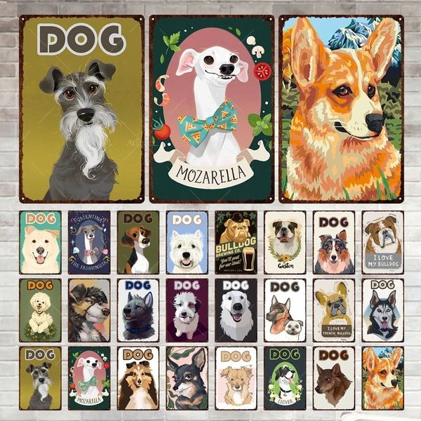 Cartoon Dog Metal Sign Dog Posters de lata vintage Retro Animais de animais de estimação Plata Iron Pintura Decoração de parede Fazenda DOGHOUSE DOGHOUSE Decoração personalizada Torno de lata Tamanho 30x20cm W01