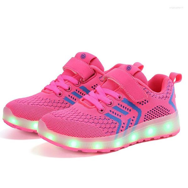 Sapatos atléticos crianças menino adulto menino tênis brilhante malha malha tricotada luminosa adolescente liderado