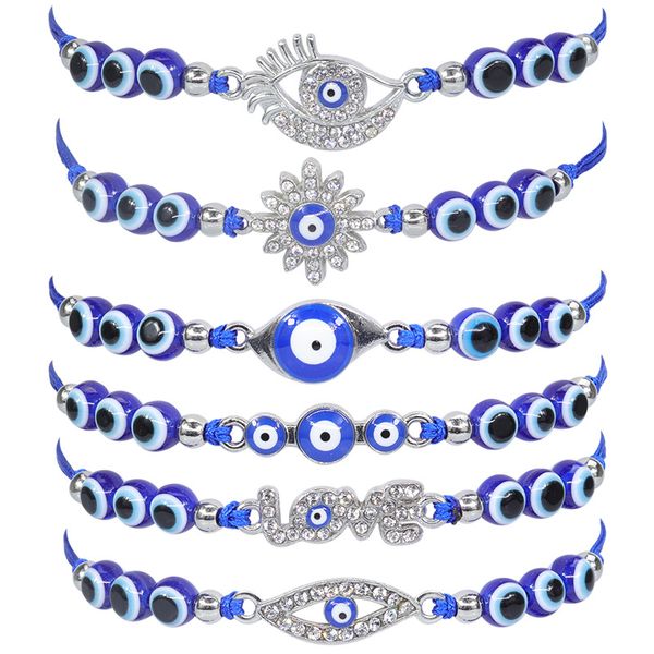 Charm Bracelets Peru Blue Evil Eye Card Bracelet Women Handmade Corda Chain Crystal Lucky Eyes Beads Menina Festa Jóias Presente Casal Otn7H