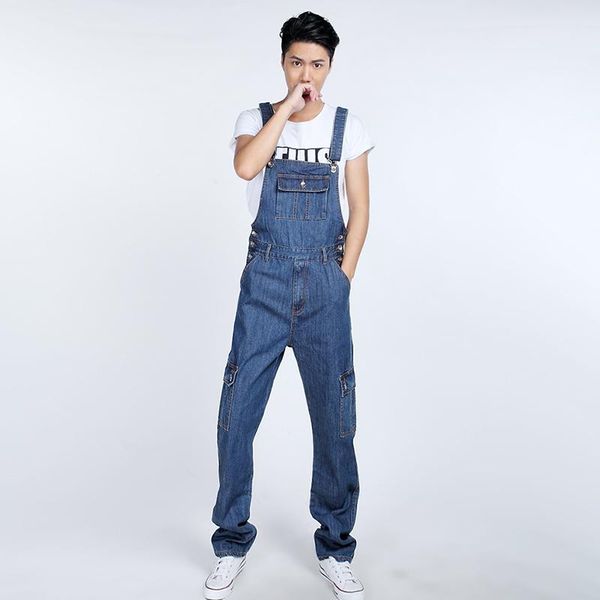 Мужские джинсы модные корейские дизайнерские дизайнеры плюс размер мужской джинсовый библинговый комбинезон светло-голубой S-5xl Свободная мешковатая много карманная работа джинсы Jean Jumpsuit для Малема для Малема
