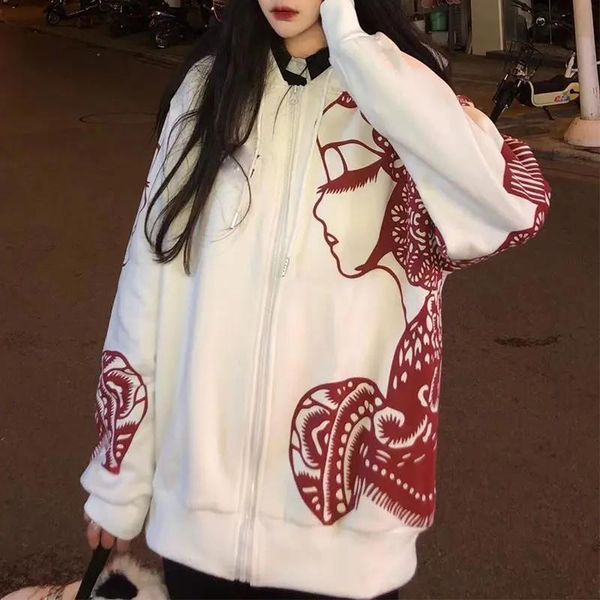 Damenjacken Frauen Hoodies Jacke Mode Chinesischen Stil Y2K Streetwear Lose 2023 Herbst Frühling Paar Reißverschluss Mit Kapuze Sweatshirt TopsWomen