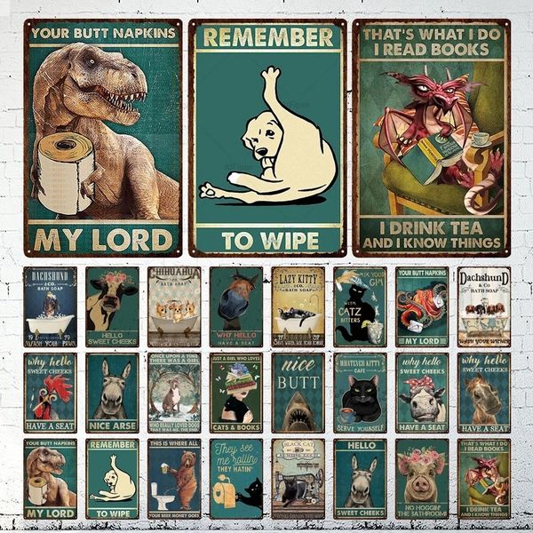 Olá, bochechas doces, sinal de lata de metal signo de banheiro vintage placa engraçada animal pintura de ferro decoração de arte para pet shop placa decoração de parede de lata personalizada sinal 30x20cm W01