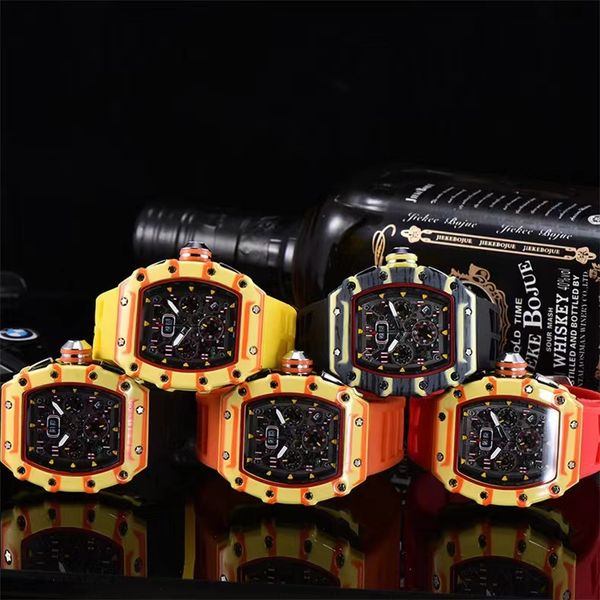 Luxuriöse Richardmill-Uhr, modische, ausgehöhlte, weinfassförmige Quarzuhr mit sechs Zeigern und Sekunden, sportlich, lässig, für Herren F44Z