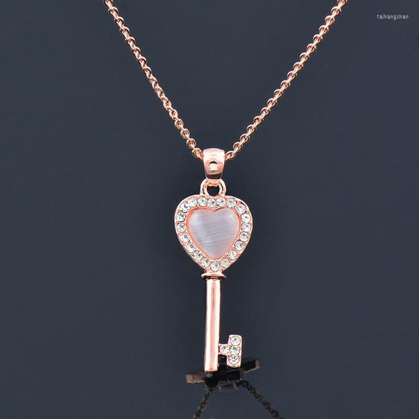 Подвесные ожерелья Kioozol Classic Opal Heart Key Micro Inplay CZ Rose Gold Color Color Color для женщин заявление ювелирных изделий zd1 xs3