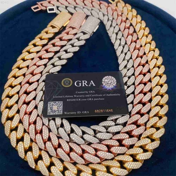 Certificado de Jóias de Hip Hop Trending GRA 18mm Prata esterlina 925 14K Moissanite Big Chain Link Cuban Link