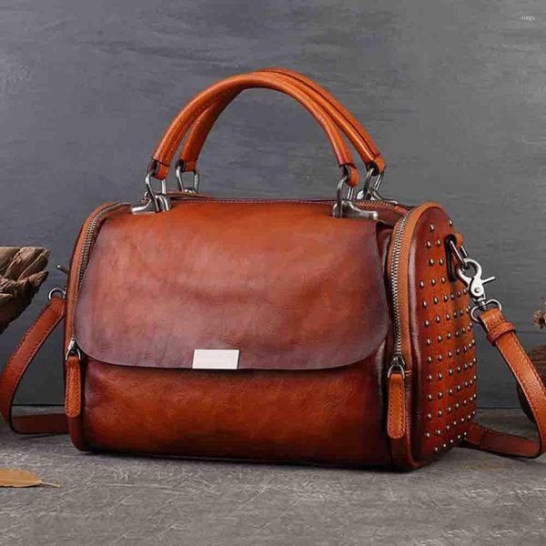 Abendtaschen MS Retro Top Schicht Kuh Leder Tasche für Frauen Satchel Dicke Vintage Schulter Platz Luxus Designer im Jahr 2023