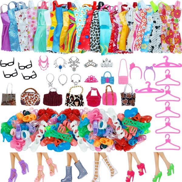 Zufällige Puppenbekleidung, Accessoires für Barbie American Girl, Schuhe, Stiefel, Minikleid, Handtaschen, Kronen, Kleiderbügel, Brillen, Kleidung, Großhandel, Kinderspielzeug