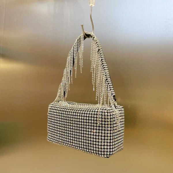 Bling Rhinestone Akşam Debriyaj Çantası Kadın Koreli Tasarımcı Elmas Zincir Yemeği Partisi Çanta Çantası Lady Square Tote Omuz Çantası 230304