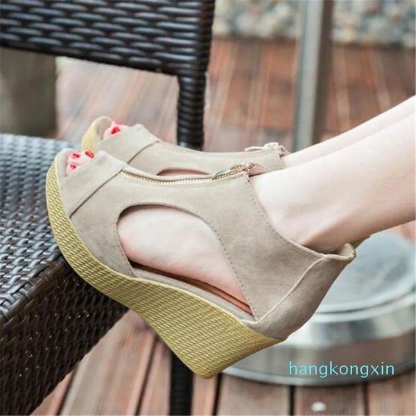 Elbise ayakkabı bayanlar sandalet moda çapraz strappy kama platformu yüksek topuklu dokuma boho yaz kadın topuk