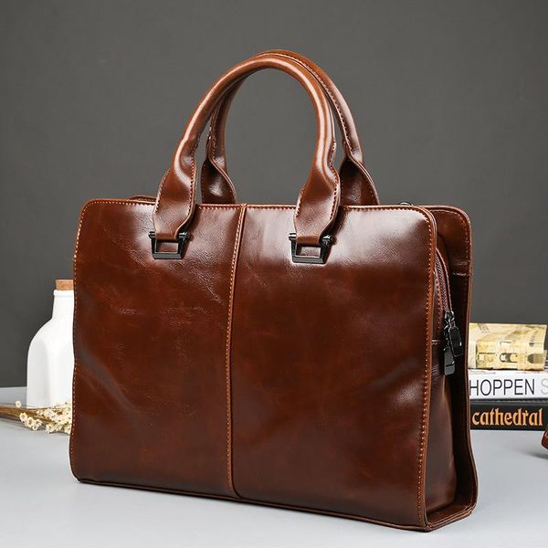 Laptop de pastas para homens bolsas de negócios bolsa mensageira vintage Crazy Horse Horse Artificial Leather Bolsa Casual Homem Homem