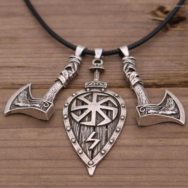 Colares pendentes escudo nórdico pirata Viking Odin Raven Slavic Amulet Sword Machado Jóias de Hammer