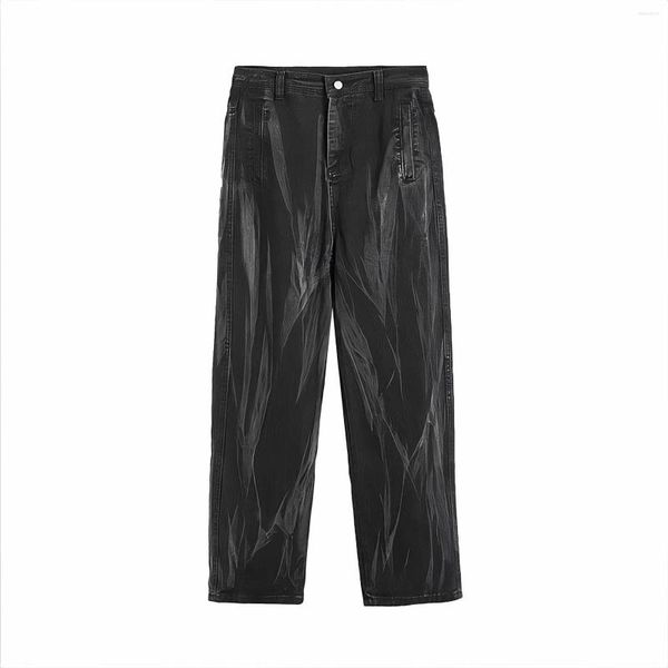 Herren Jeans American Gothic Hip Hop Black Man Designer Tie Dye Straight Baggy Casual Hosen Vintage Streetwear Wide Leg Denim Hose