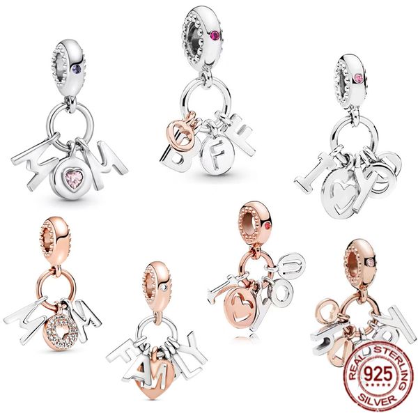 Nuova moda argento sterling 925 madre, famiglia, ciondolo felice adatto per la collana originale del braccialetto Pandora gioielli squisiti fai da te regalo delle signore