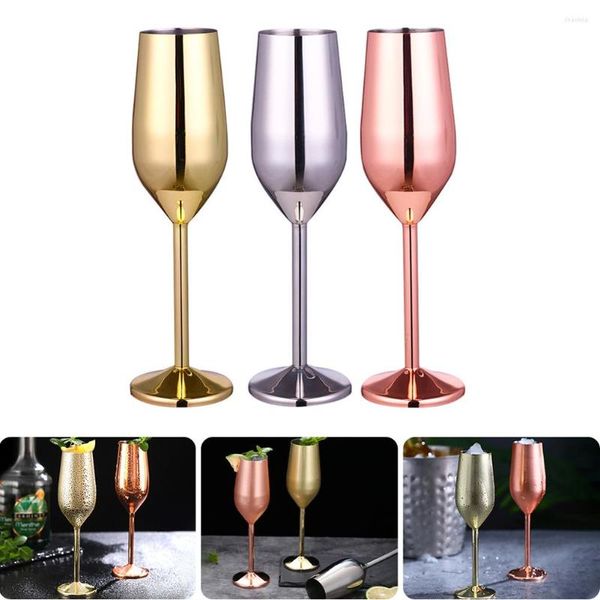 Bicchieri da vino Bicchiere infrangibile in vetro flute da champagne in acciaio inossidabile da 220 ml Forniture per feste da bar in metallo per cocktail in oro argento