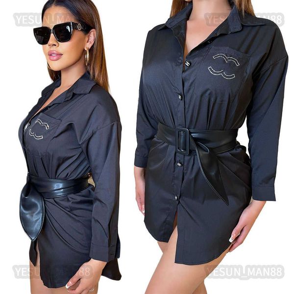 Mulher Designer Canal de luxo Vestido feminino clássico Feminino Preto Simples Moda Pequeno Diamante Quente Saia Camisa de Seio Único