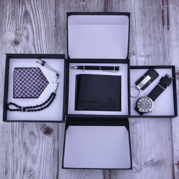 Armbanduhrenbeobachter Wunderschön Kreativität Packed Gift Box Uhren Set Quarz Handgelenk Uhr Tie Wallet Keychain Pen Kombination