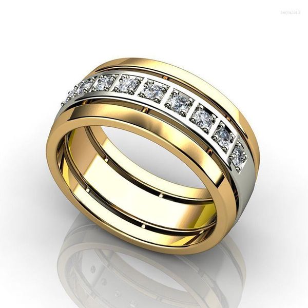 Hochzeit Ringe Gold Bands Für Frauen Gepflastert Zirkonia Einfache Stilvolle Weibliche Finger Mode Schmuck