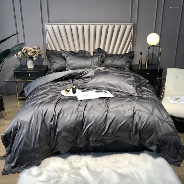 Set di biancheria da letto Arredamento moderno per la camera da letto Set di 4 pezzi Biancheria da letto in raso di cotone egiziano di lusso Copripiumino jacquard king size Grigio chiaro scuro