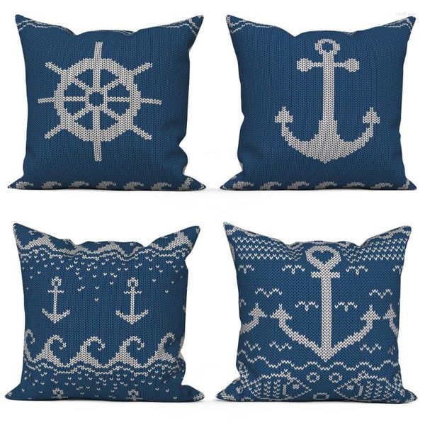 Âncora de travesseiro leme mar azul marinho decorativo de almofada de poliéster capa de tampa de cama para casa com decoração de carro 40x40 45x45 50x50cm