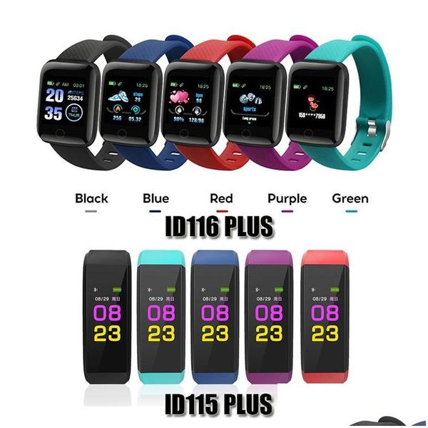 Kinderuhren Id115Plus Id116Plus Smart Herzfrequenzuhr Sport Smartwatches Bluetooth Band Wasserdichte Smartwatch Android Geschenk Dhb0K
