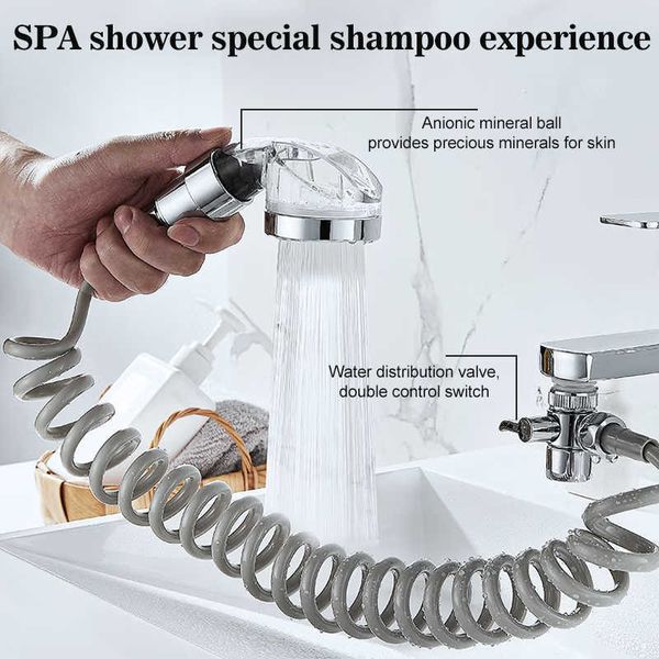 Soffioni doccia per bagno ZhangJi SPA portatile Adattatore per shampoo per parrucchieri soffione doccia ad alta pressione da barbiere bagno a risparmio idrico con sfere filtranti anioniche J230303