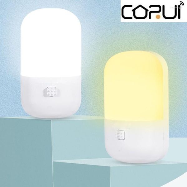 Luzes noturnas corui economia de energia 3W Lâmpada de plug-in de duas cores LED para alimentar o quarto do quarto de bebê pequeno portátil de cabeceira