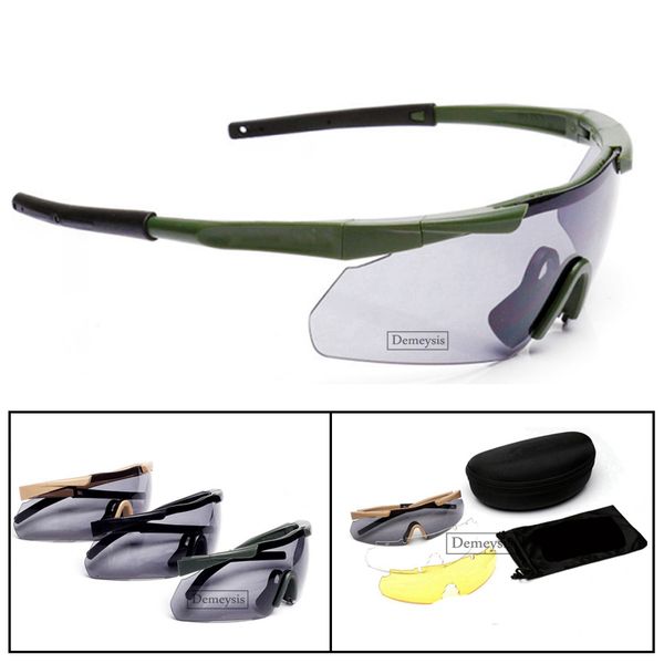 Óculos de óculos ao ar livre óculos táticos Óculos de óculos militares Óculos de sol à prova de balas com 3 lentes Homens de movimentação de motocicletas GAFAs 230303