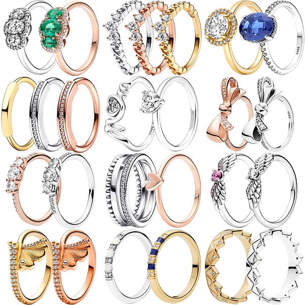 925 Mulheres prateadas FIT PANDORA RING ORIGINAL CORONHA COROWN RINGS RINGS ESPELHANTE ORIGHLEIRO ANGO ANGO ASH MOMEM CORAÇÃO CLARA ZIRCON CZ TIARA