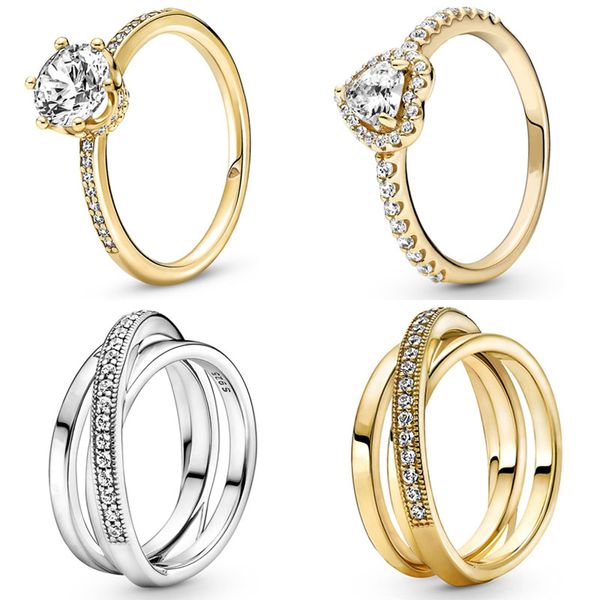 925 Mulheres prateadas FIT PANDORA RING ORIGINAL COROW CORONE RINGS GOLDEN SHINH CROWN SOLITAIRE PAVE PAVE TRIPLO BAND