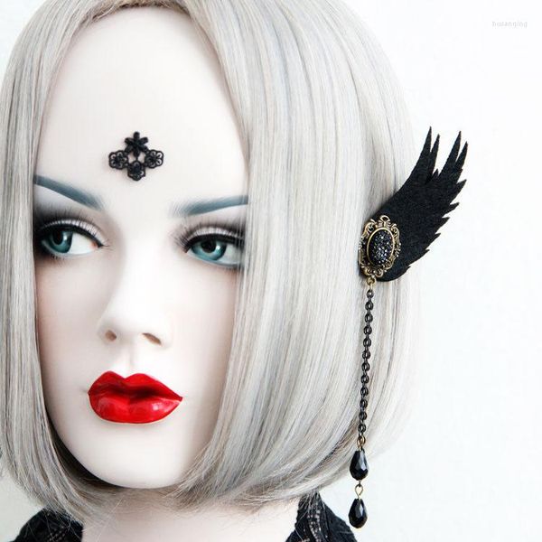 Schiena Orecchini Gothic Anime Black Wing Ear Clip Devil Cosplay Gioielli Ciondolo goccia d'acqua Nappa Accessori Donna