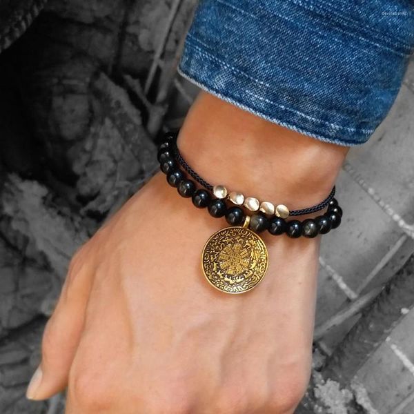 Strang Feng Shui tibetischer Buddha Obsidian Stein Perlen schwarze Armbänder Männer Frauen Armband Gold Reichtum und viel Glück rotes Seil Armband