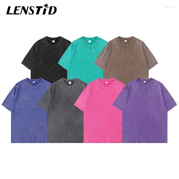 Мужские рубашки летние мужчины вымыли твердый цвет обычный винтаж Негабаритный хлопок базовые футболки 2023 уличная одежда Harajuku Casual Tops Tees