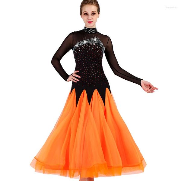 Bühnenkleidung Gesellschaftstanzkleider Orange Marineblau Weiß Schwarz Standard-Tanzkleid Junior Mq041