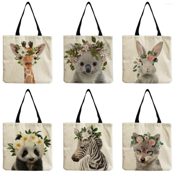 Borse da sera Borsa personalizzabile Spiaggia portatile Alta capacità Shopper da esterno Spalla Simpatico animale Panda Giraffa Stampa Eco friendly