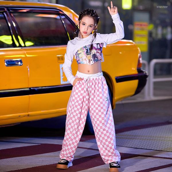 Stage Wear Costumi di danza jazz per ragazze Crop Top Pantaloni larghi Kpop Abiti Bambini Hip Hop Rave Clothes Street DN14121