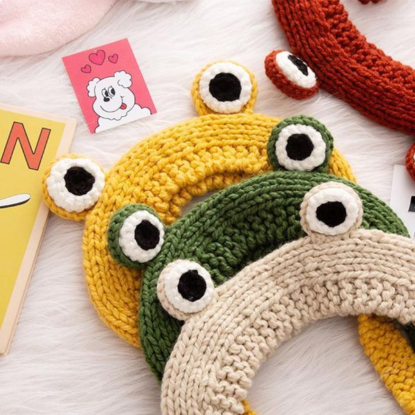 Beanies Beanie/Kafatası Kapakları Sonbahar Kış Kawaii Karikatür Kurbağa Sıcak Kulak Örme Bandı Kız Kadınlar Geniş Saç Bandı Headwrap Head Band Saç