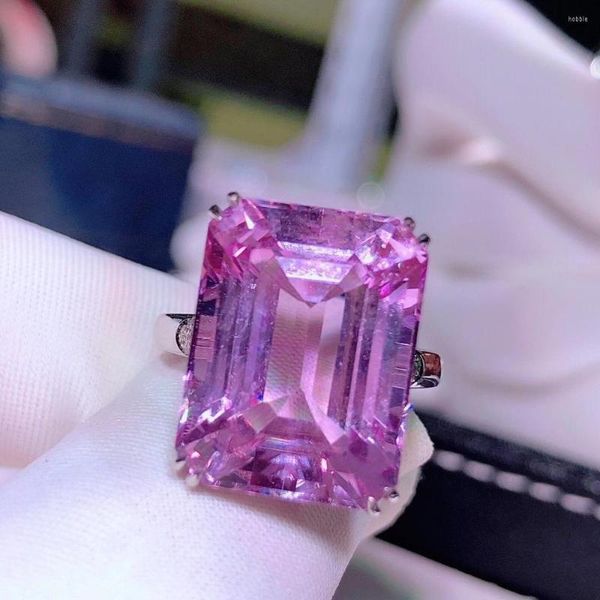 Кластерные кольца H928 Kunzite Ring Fine Jewelry Solid 18k Gold Nature Clean 17,6CT Gemstone Diamond Женщина для женщин